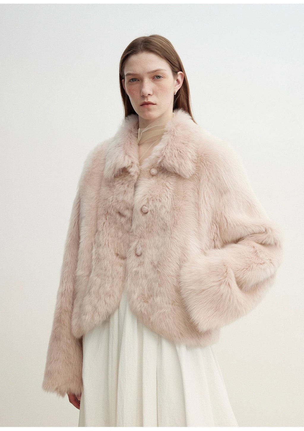 "Autumn Secret" Pink Lapel Tuscan Straight Fur Sheepskin Short Jacket