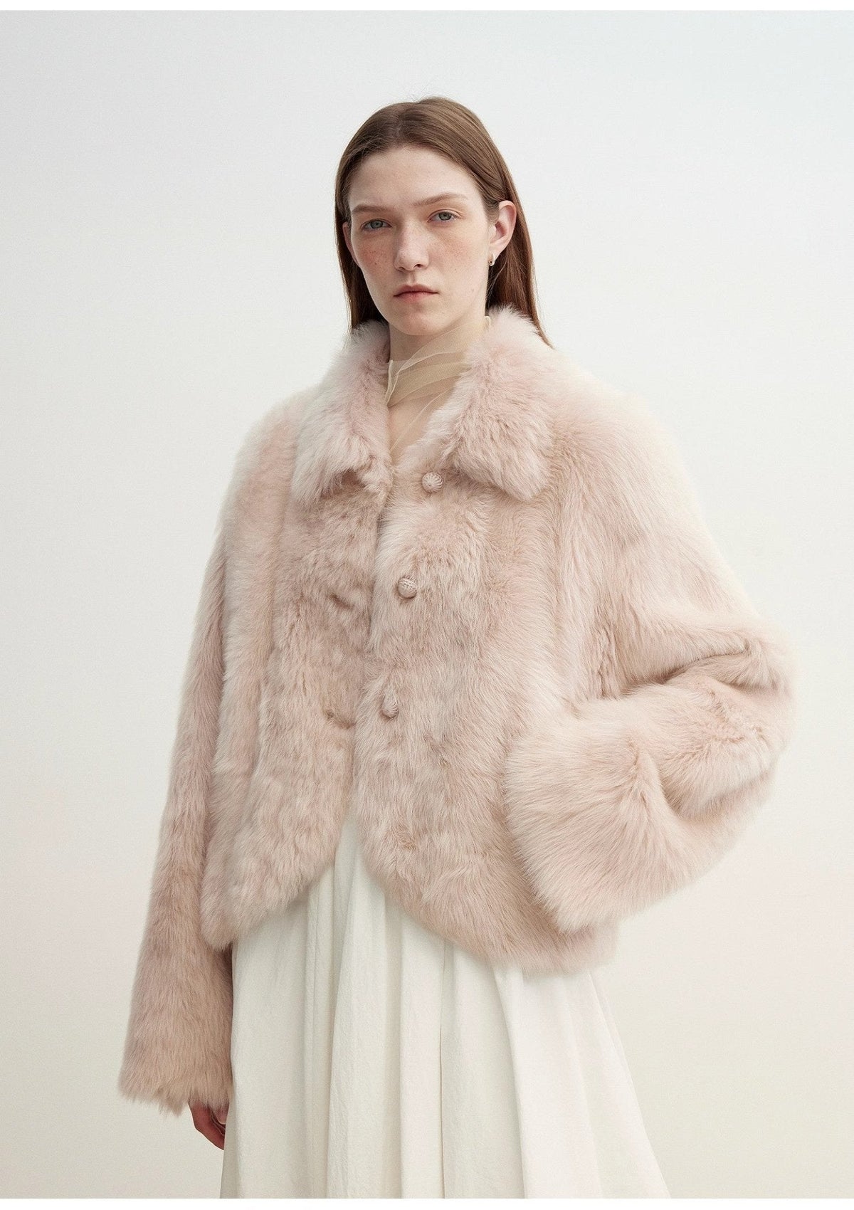"Autumn Secret" Pink Lapel Tuscan Straight Fur Sheepskin Short Jacket