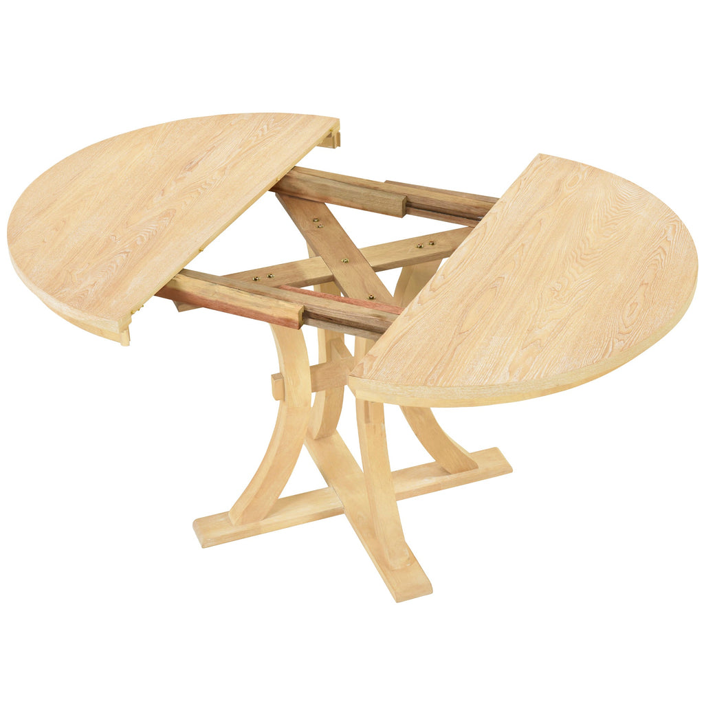 5-Piece Rustic Round Pedestal Extendable Dining Table Set With 15.7" Removable Leaf and Simple Dining Chirs for Small Pl