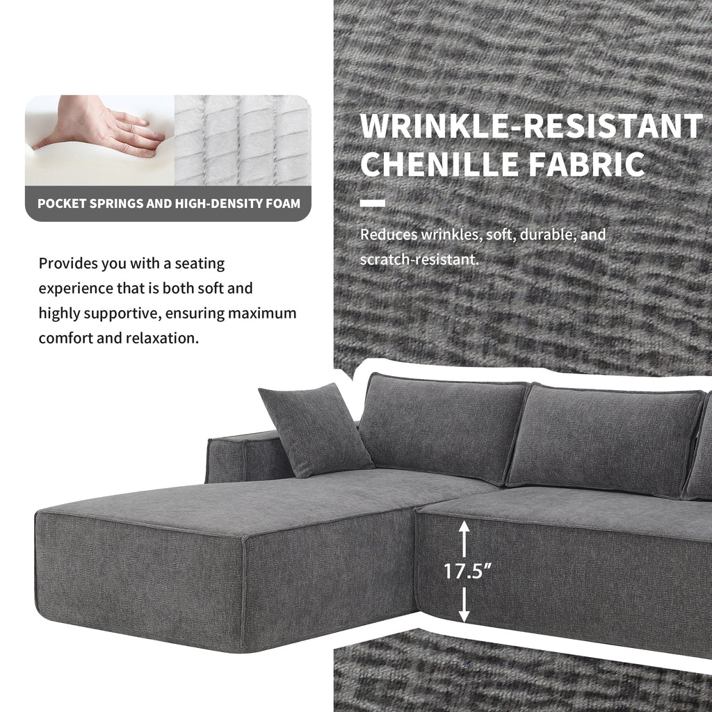 111.5*72"Minimalist Style Modular Sectional Sofa,Wrinkle-Resistant Chenille Couch Set,L-Shaped Sleeper Sofa Bed for Livi