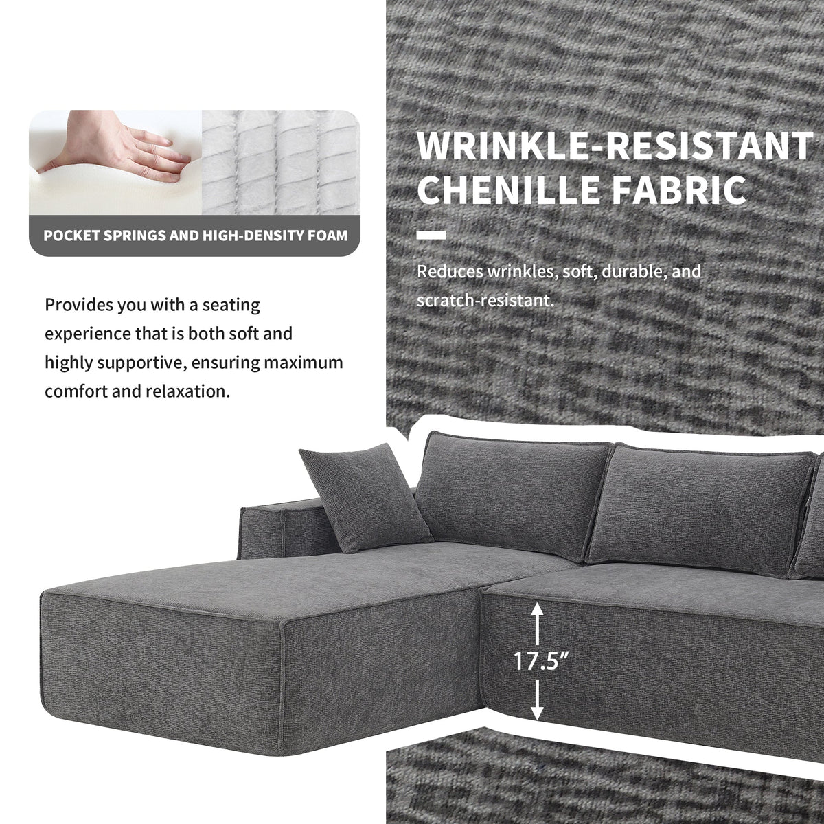 111.5*72"Minimalist Style Modular Sectional Sofa,Wrinkle-Resistant Chenille Couch Set,L-Shaped Sleeper Sofa Bed for Livi
