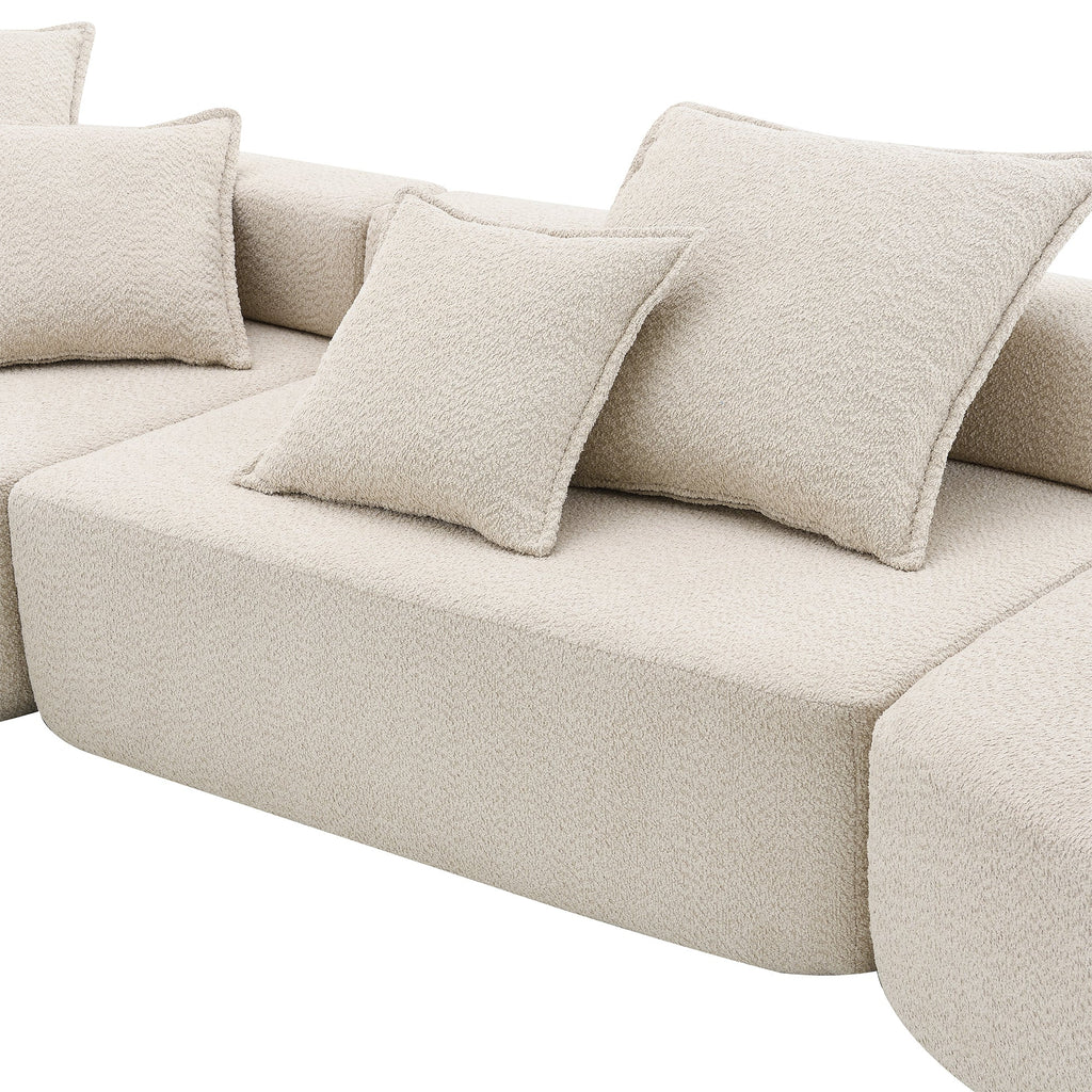 Sofá seccional modular de gran tamaño, lujoso conjunto de sofá de suelo de bouclé, sofá cama convertible, espacioso sofá cama relleno de espuma