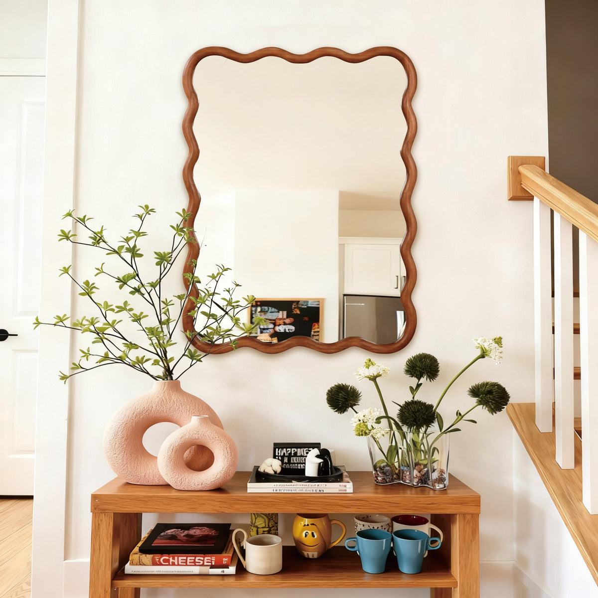 30'x40' Wavy Rectangle Solid Wood Frame Decorative Mirror,For Bedroom, Bathroom, Living Room, Entryway