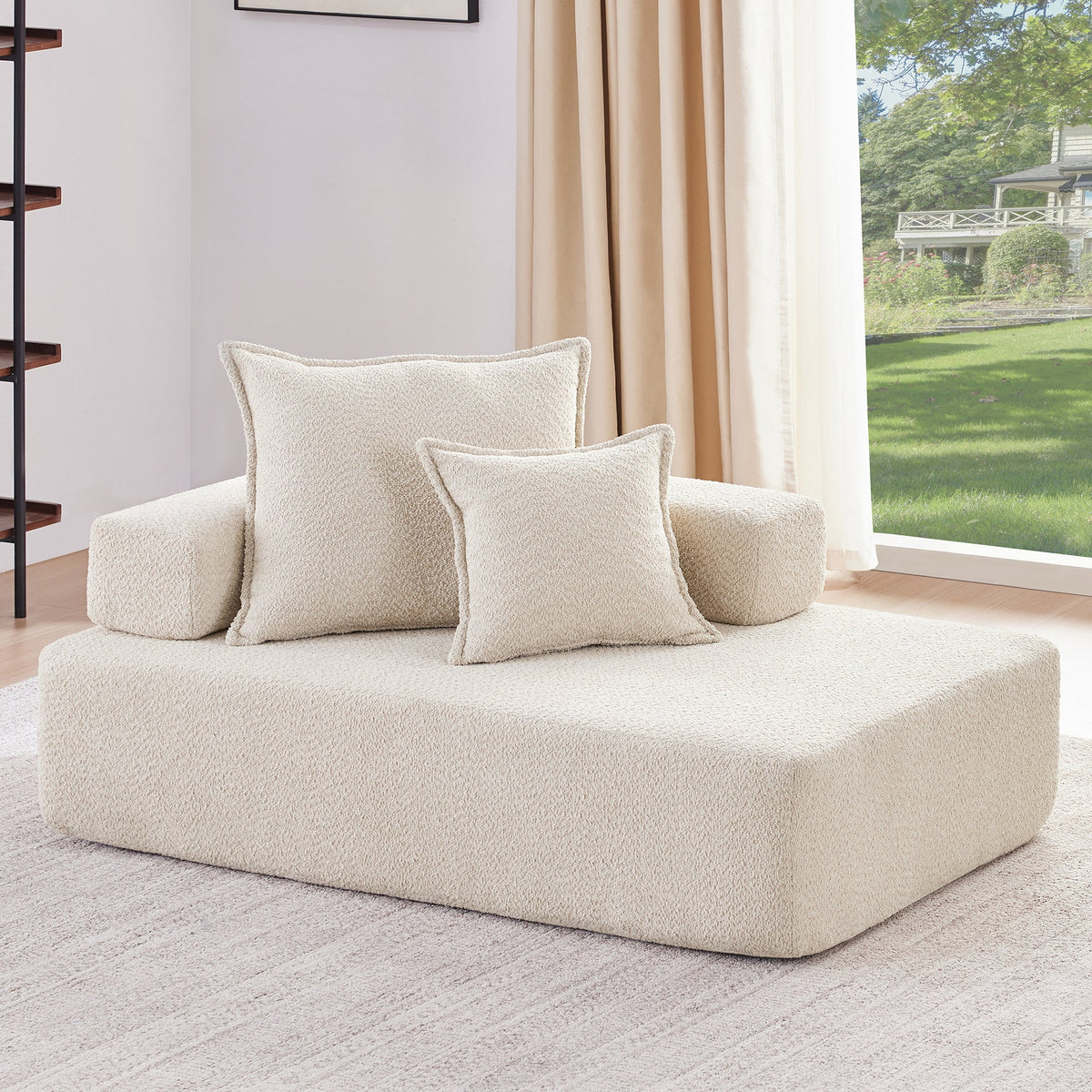 Estructura Lounge para sofá seccional modular en forma de U de gran tamaño, lujoso conjunto de sofá de suelo de bouclé, sofá cama convertible, espaci
