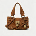 Solid-color Velvet Bag With A Stud-lock Closure And A Single Shoulder Strap