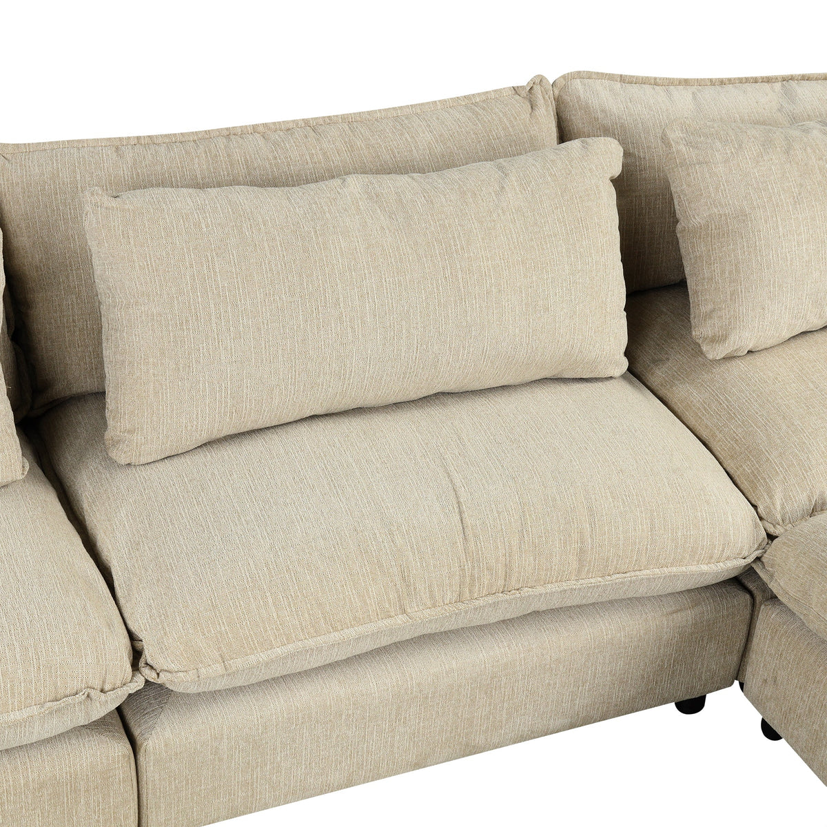 128" Sectional Sofa Cloud Sofa Chenille Upholstered Sofa  Couch With Movable Ottoman, Comfortable Seat Cushions, Chargin