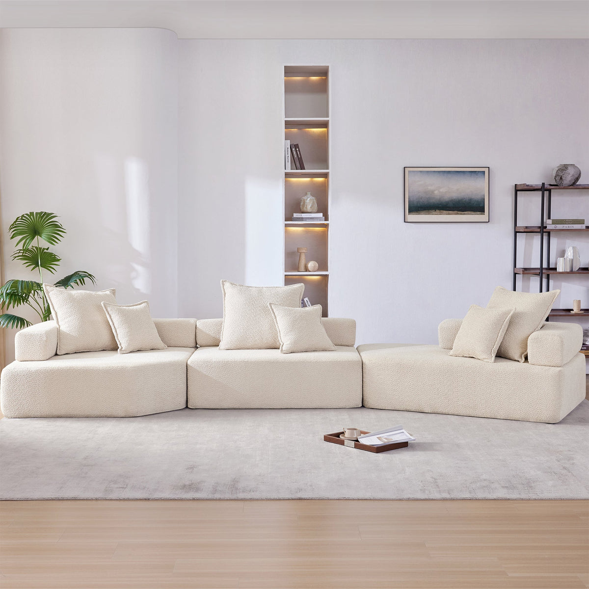 Sofá seccional modular de gran tamaño, lujoso conjunto de sofá de suelo de bouclé, sofá cama convertible, espacioso sofá cama relleno de espuma