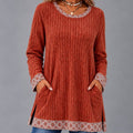 Women's Casual Color-block Round-neck Long-length Top