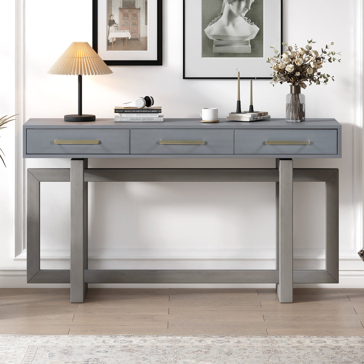 Elegante mesa consola con tres cajones, mesa de entrada extra larga para recibidor, pasillo, sala de estar, vestíbulo, corredor
