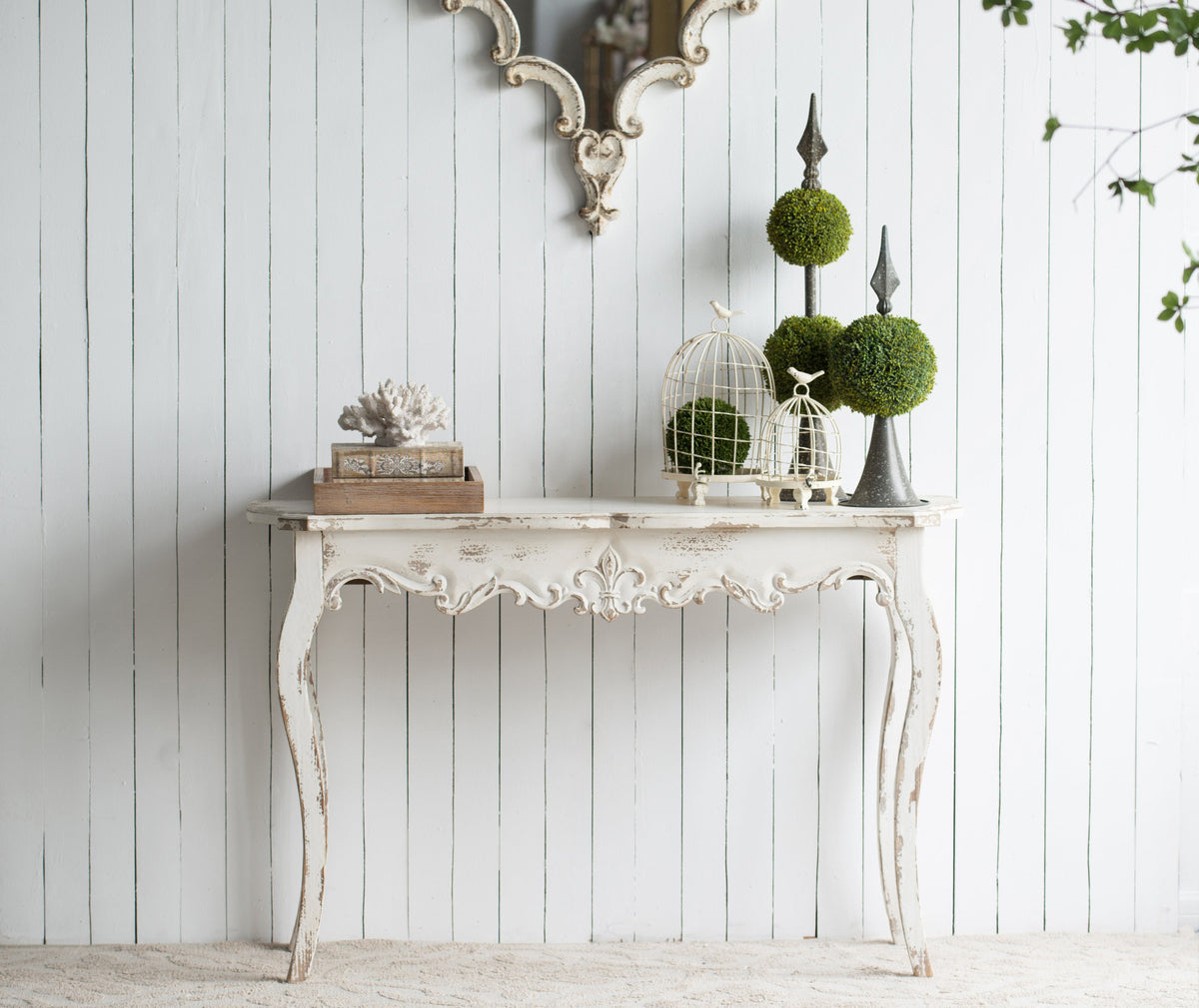 46" X 16.5" X 30" Slimline Whitewash Console Table, for Hallway Living Room Bedroom