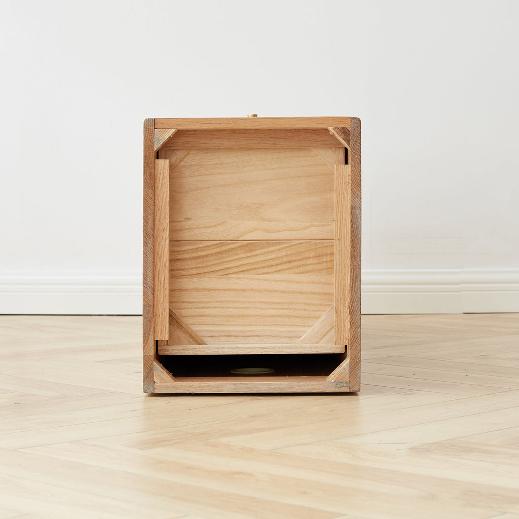 Mesita de noche de roble macizo con cajonera para salón - Mueble esquinero independiente con cuatro cajones
