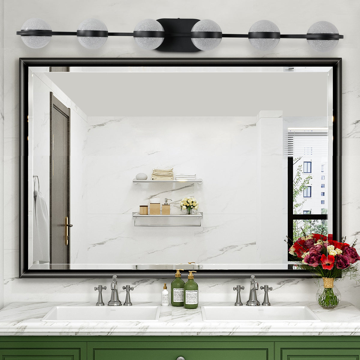 Luces de tocador con 6 bombillas LED para iluminación de baño (negro)