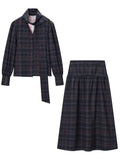 Plaid Two-Piece Set With Long-Sleeve Blouse And Maxi Skirt