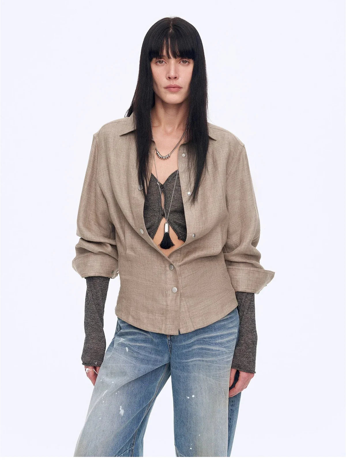 Refreshing Breathable Twill Linen Deconstructed Silhouette Old Money Style Waist Shirt Top"Berlin Afternoon Tea"