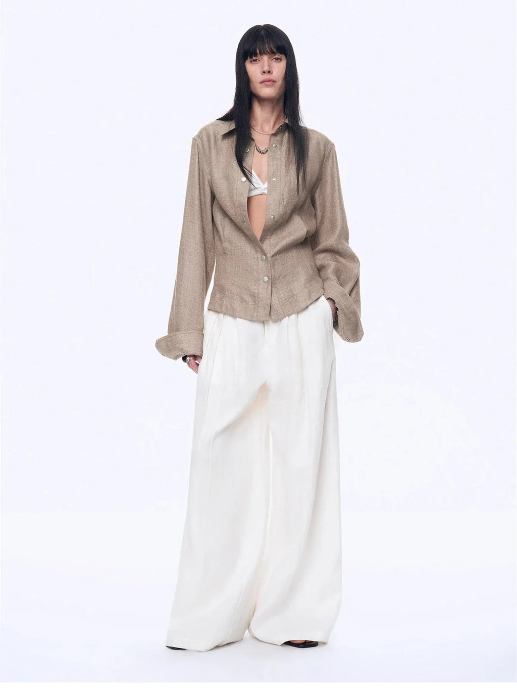 Refreshing Breathable Twill Linen Deconstructed Silhouette Old Money Style Waist Shirt Top"Berlin Afternoon Tea"
