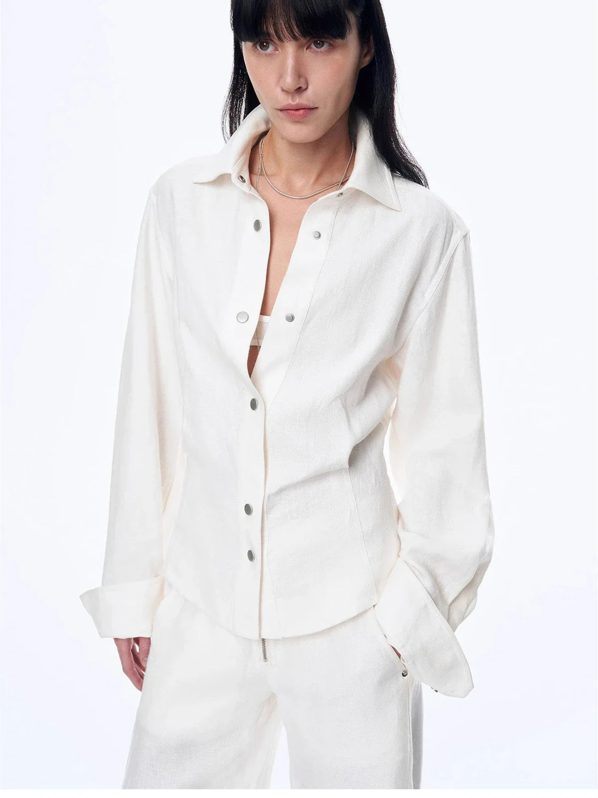 Refreshing Breathable Twill Linen Deconstructed Silhouette Old Money Style Waist Shirt Top"Berlin Afternoon Tea"