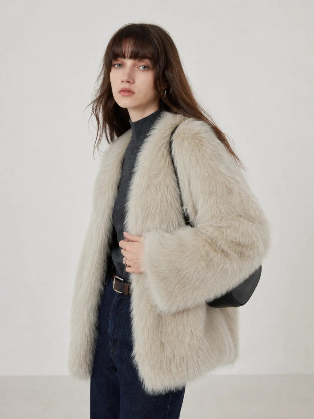Fireladyfur Women's Finland Saga Fox Fur Fashion Cardigan“Black Sugar”