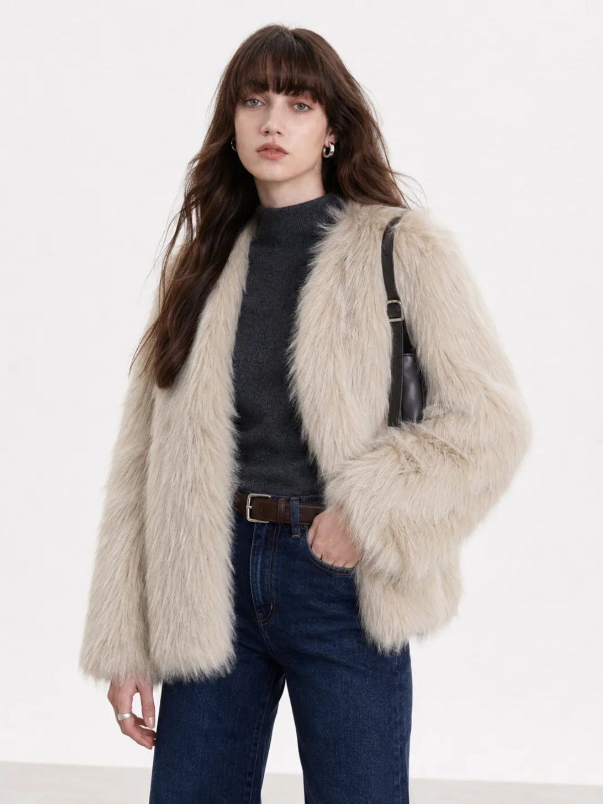 Fireladyfur Women's Finland Saga Fox Fur Fashion Cardigan“Black Sugar”