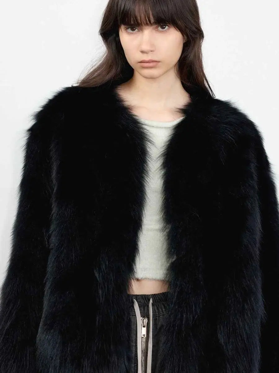 Fireladyfur Women's Finland Saga Fox Fur Fashion Cardigan“Black Sugar”