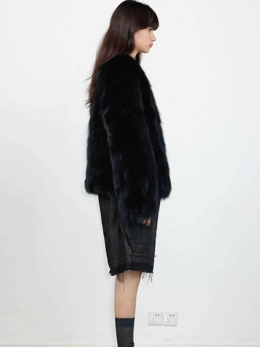 Fireladyfur Women's Finland Saga Fox Fur Fashion Cardigan“Black Sugar”