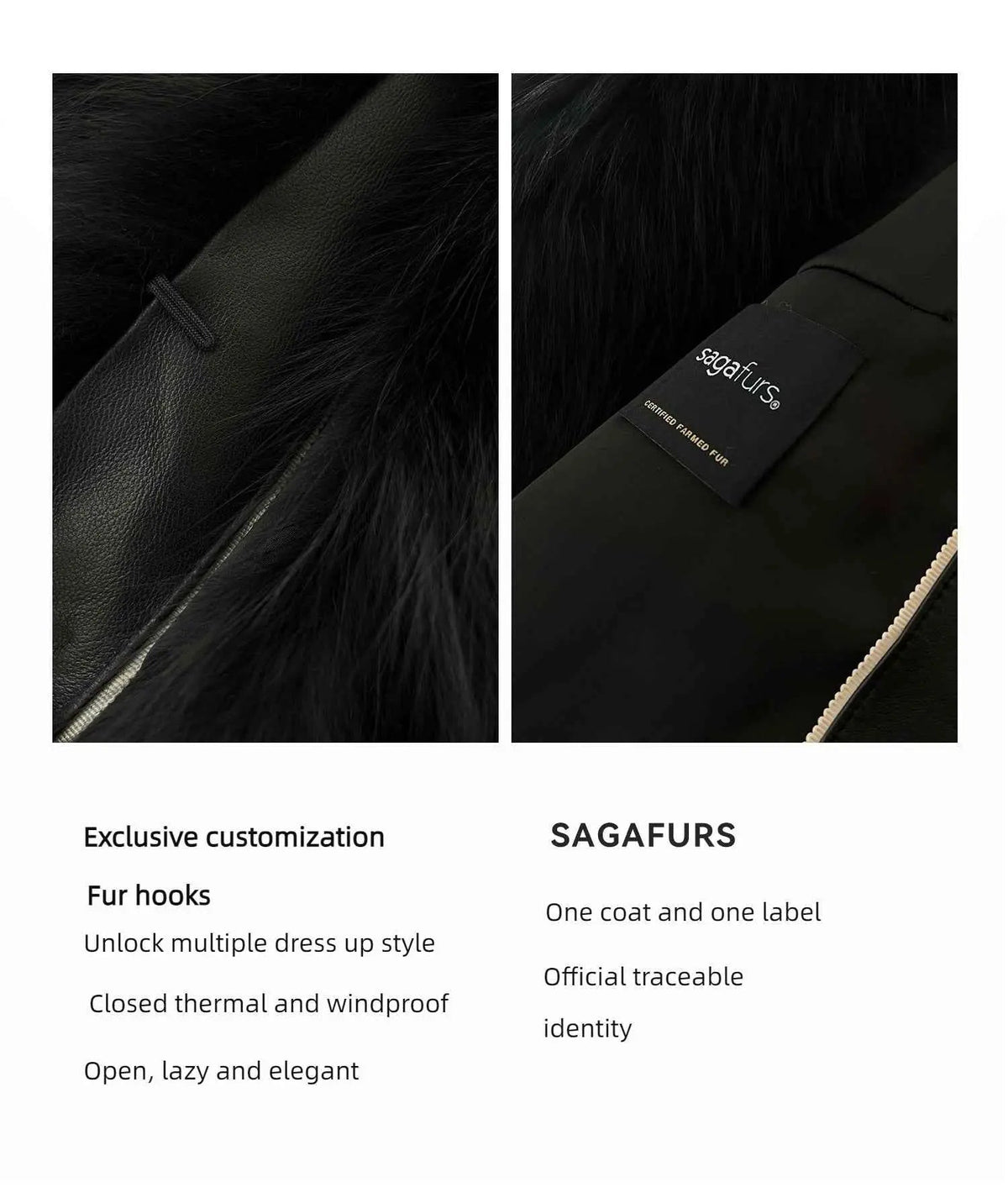 Fireladyfur Women's Finland Saga Fox Fur Fashion Cardigan“Black Sugar”
