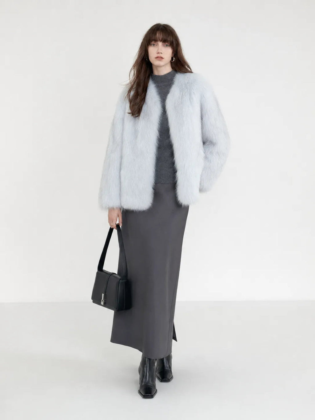 Fireladyfur Women's Finland Saga Fox Fur Fashion Cardigan“Black Sugar”