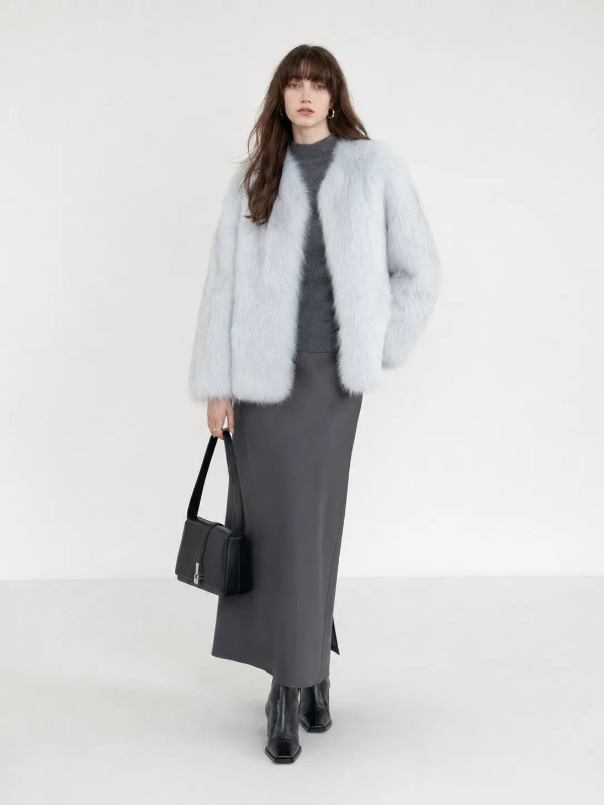 Fireladyfur Women's Finland Saga Fox Fur Fashion Cardigan“Black Sugar”