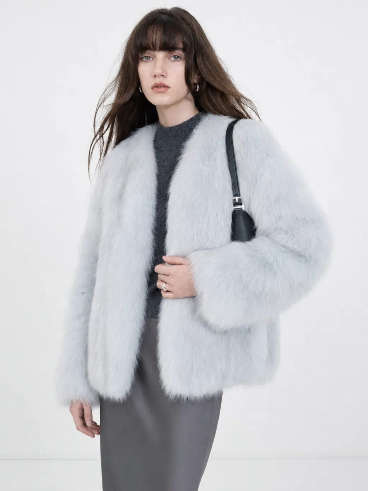 Fireladyfur Women's Finland Saga Fox Fur Fashion Cardigan“Black Sugar”