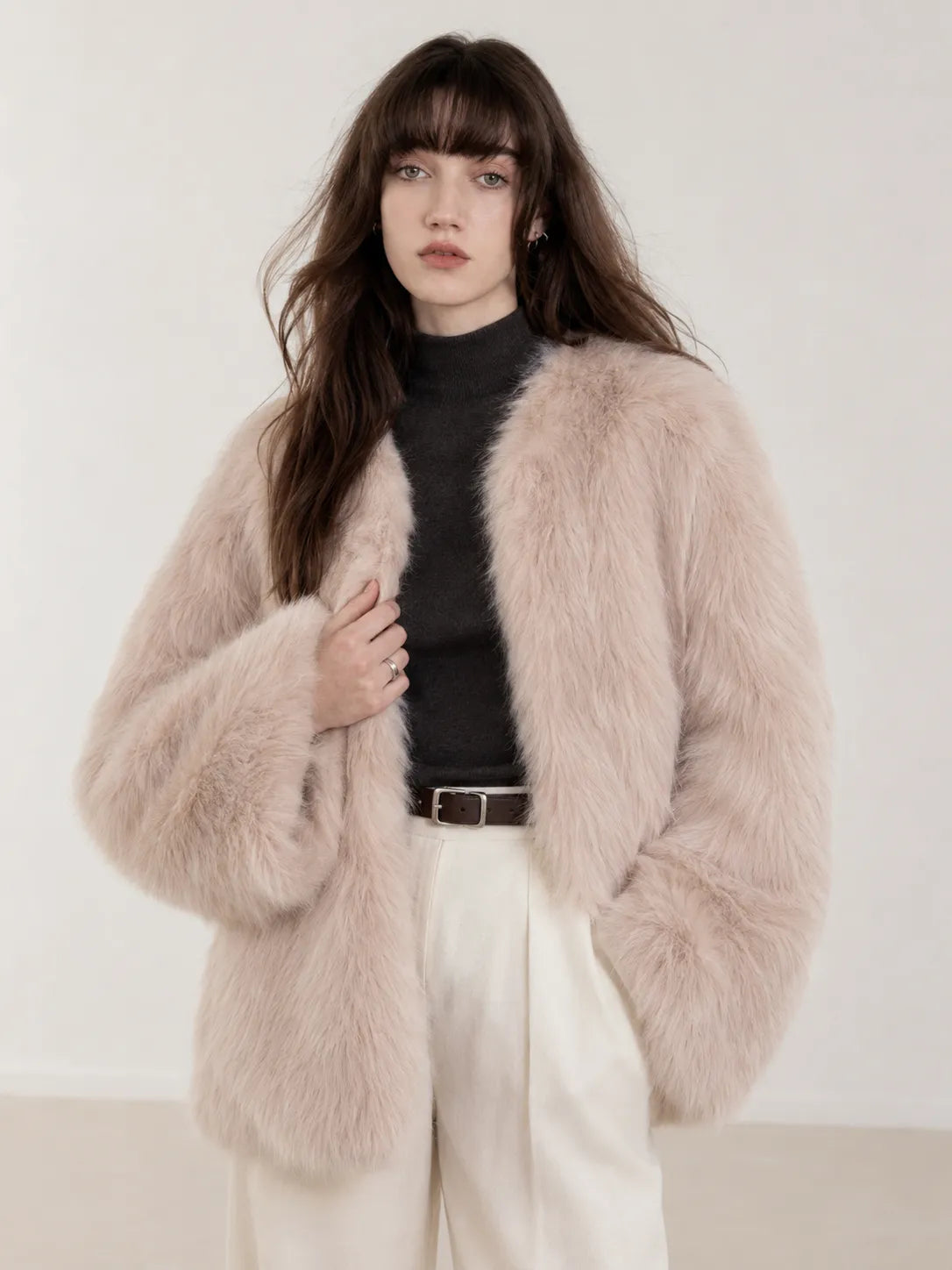 Fireladyfur Women's Finland Saga Fox Fur Fashion Cardigan“Black Sugar”