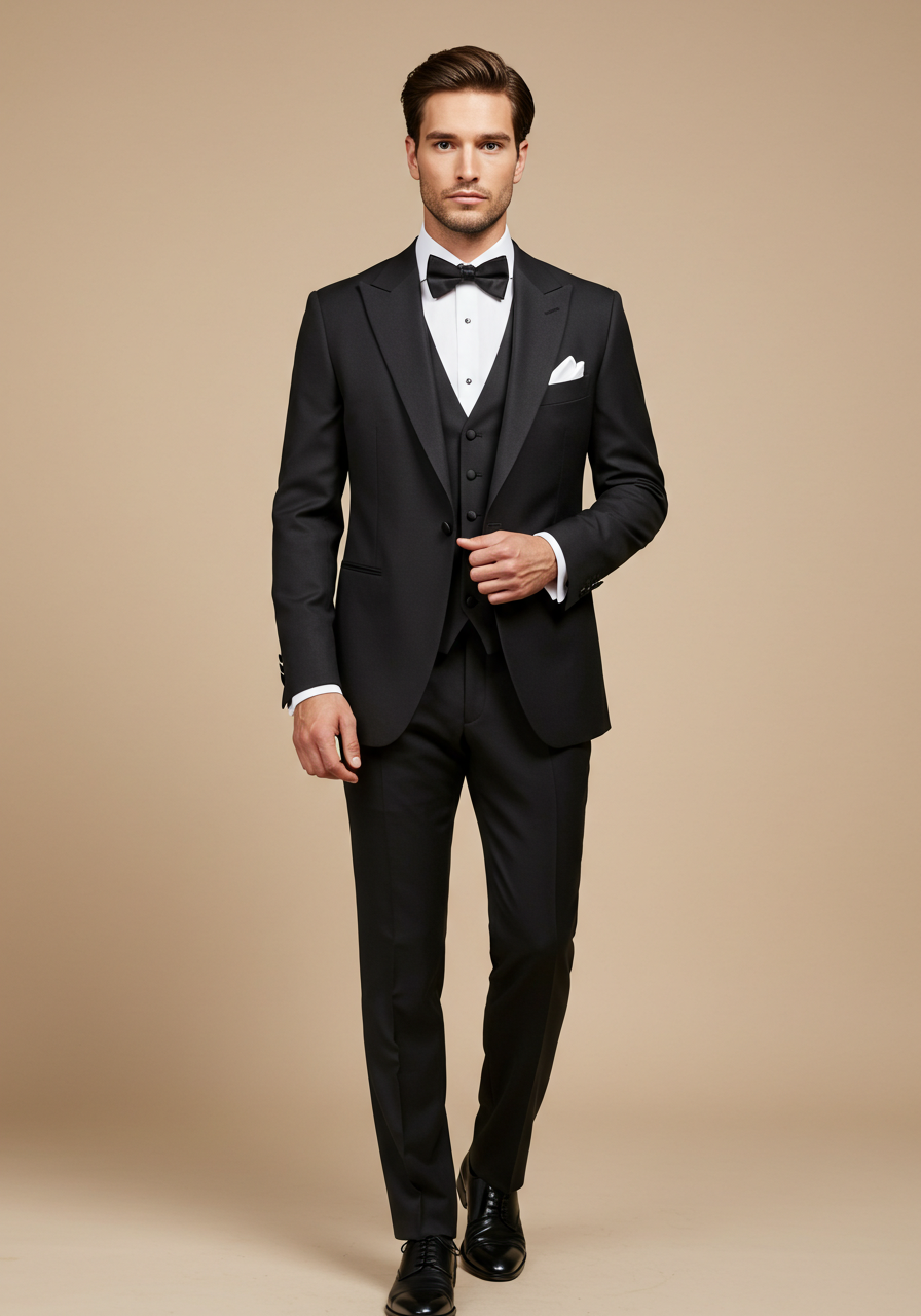Classic Black 3-Piece Tuxedo – Satin Peak Lapel