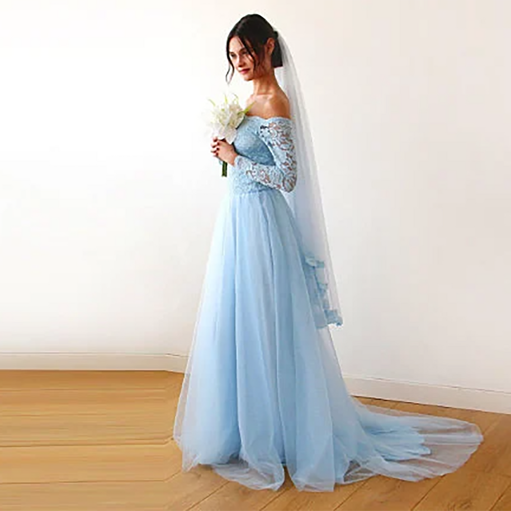 Light Blue Wedding Veil  #4015