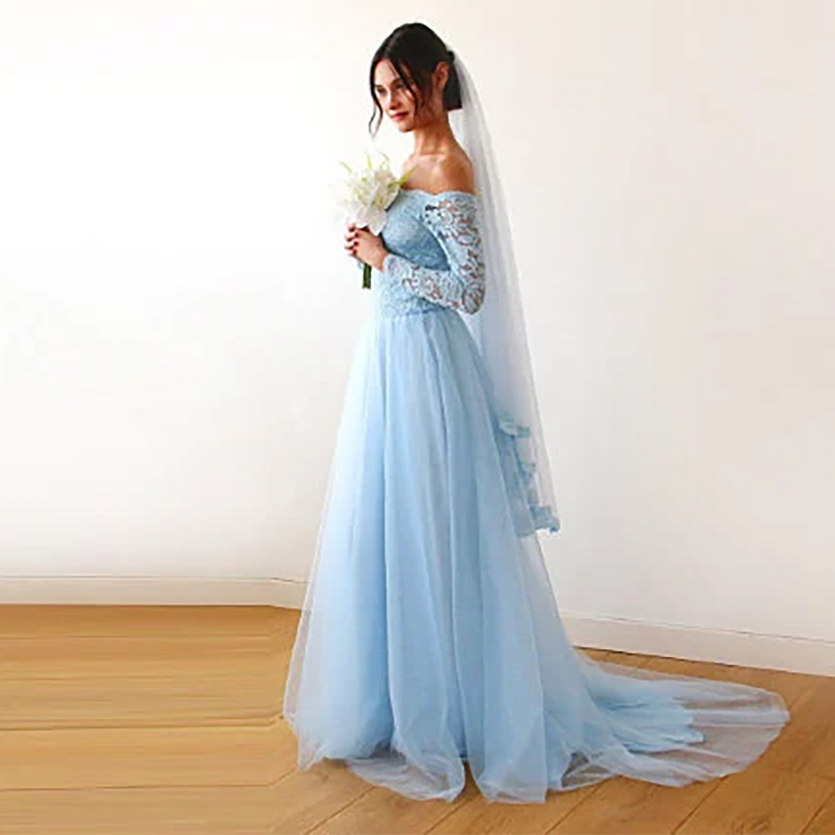 Light Blue Wedding Veil  #4015