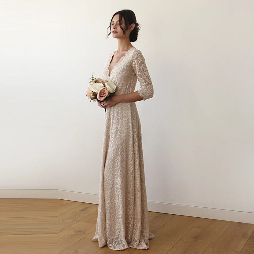 Golden Wrap Lace Wedding Dress #1124