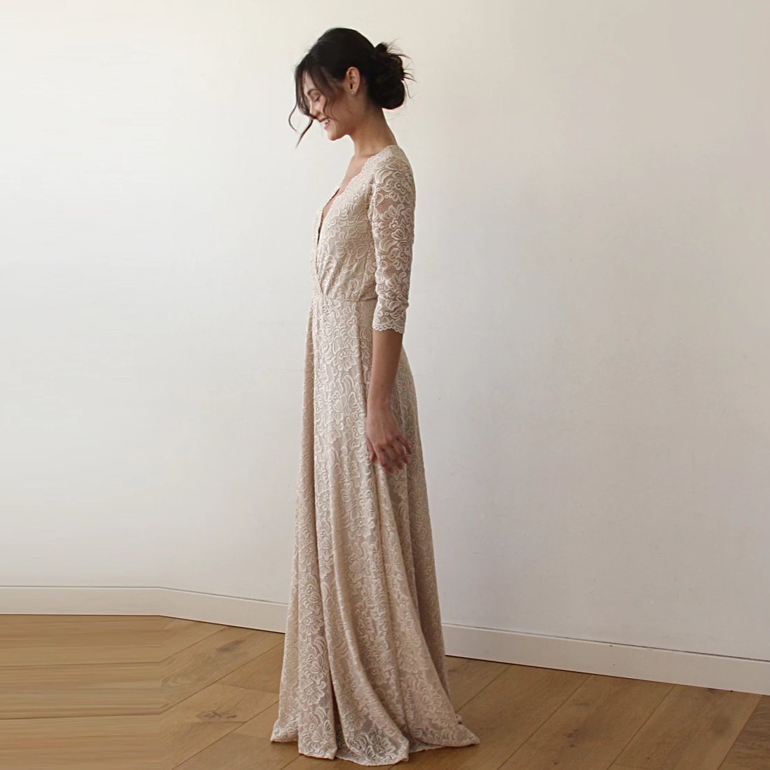 Golden Wrap Lace Wedding Dress #1124