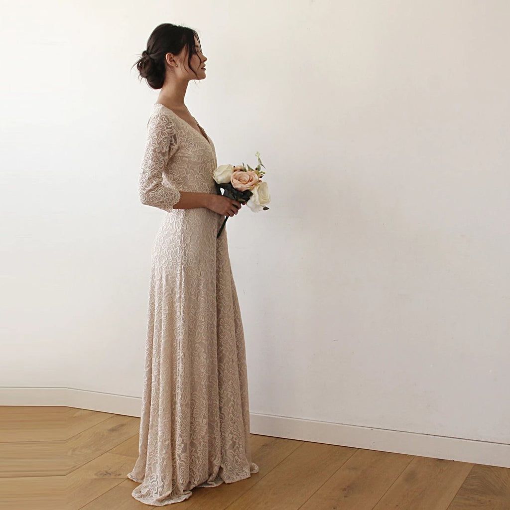 Vestido de novia de encaje con cuello cruzado #1124
