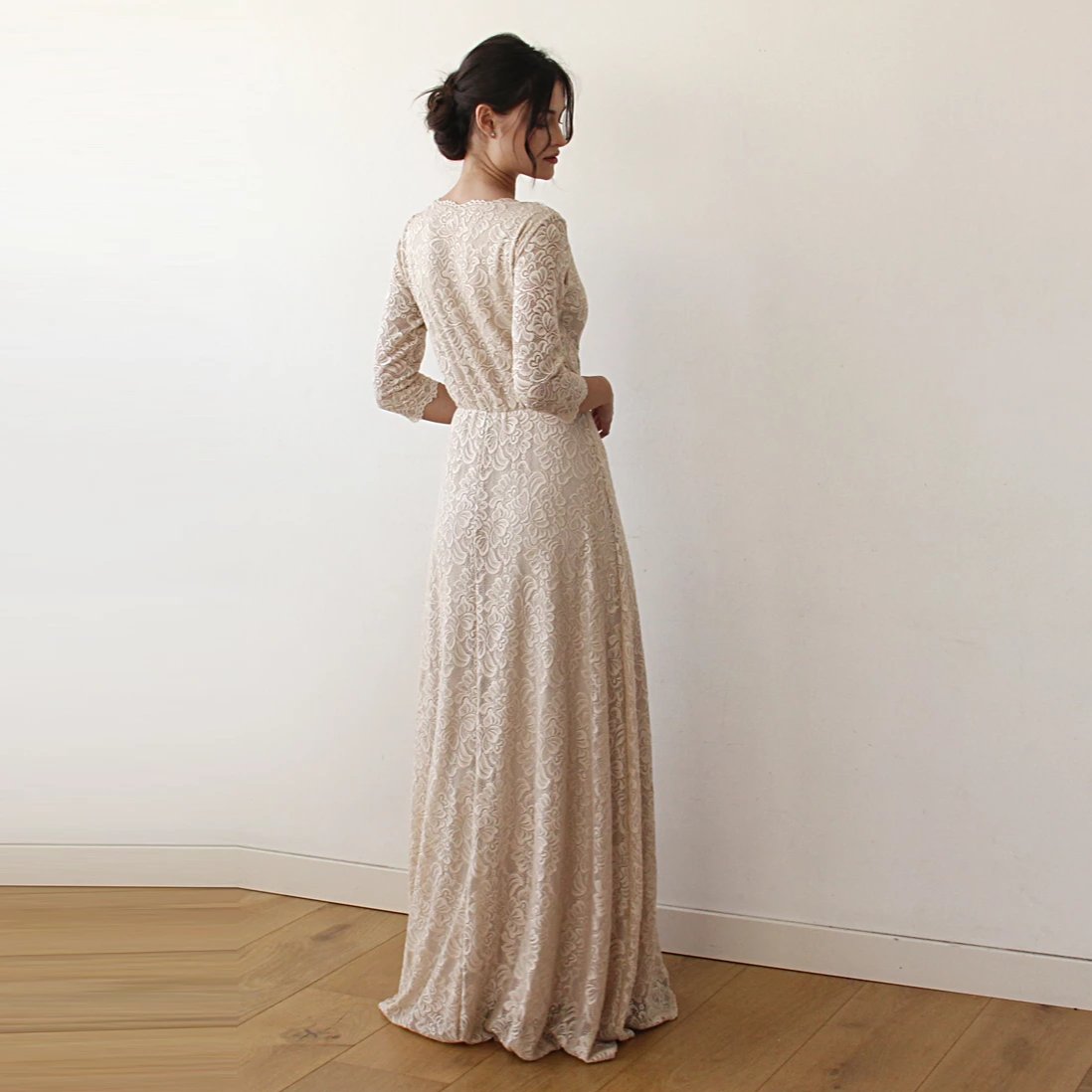 Golden Wrap Lace Wedding Dress #1124