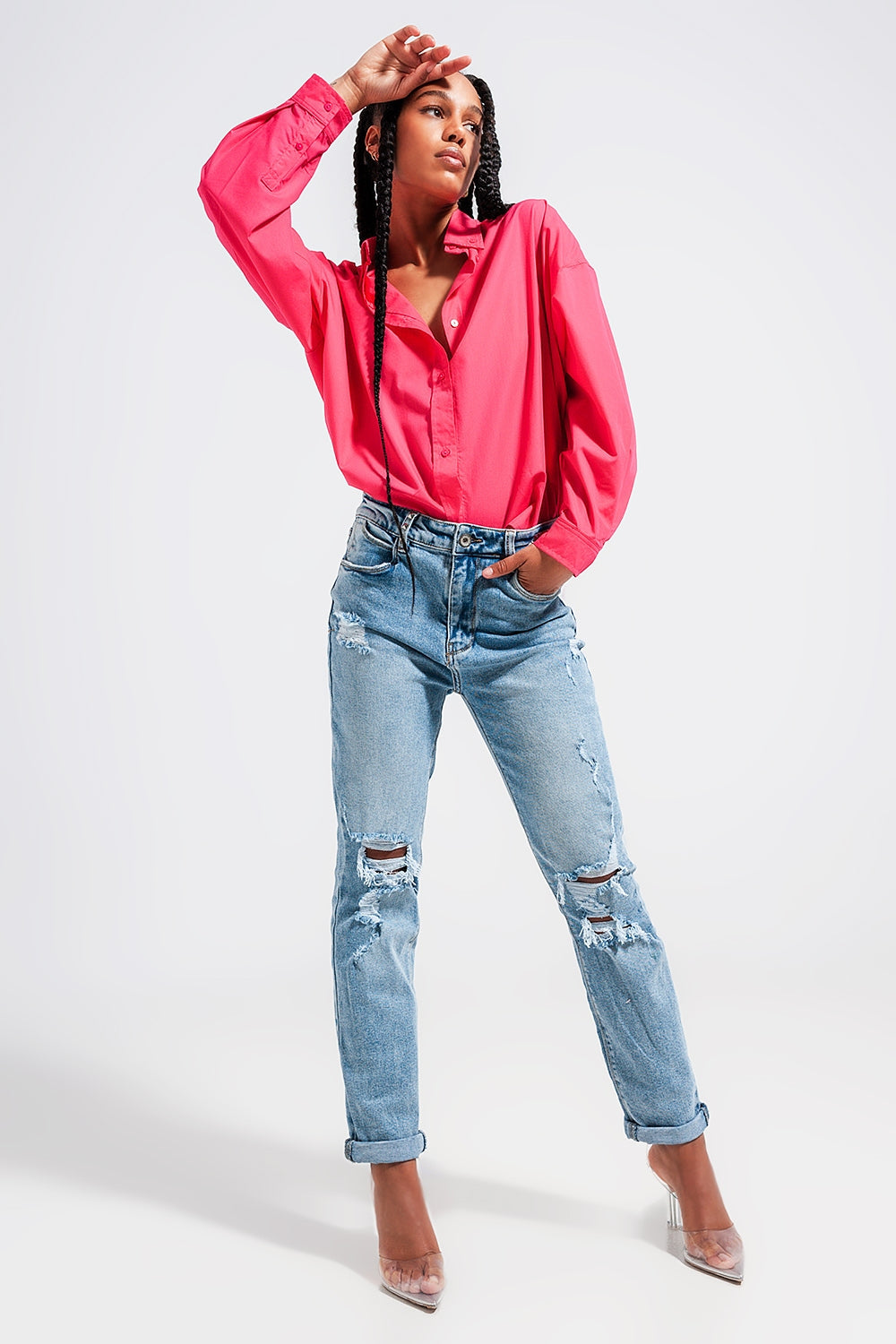 Camisa de botones en fucsia