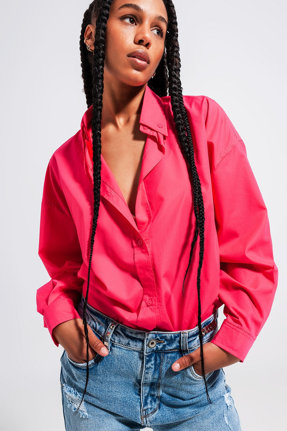 Camisa de botones en fucsia