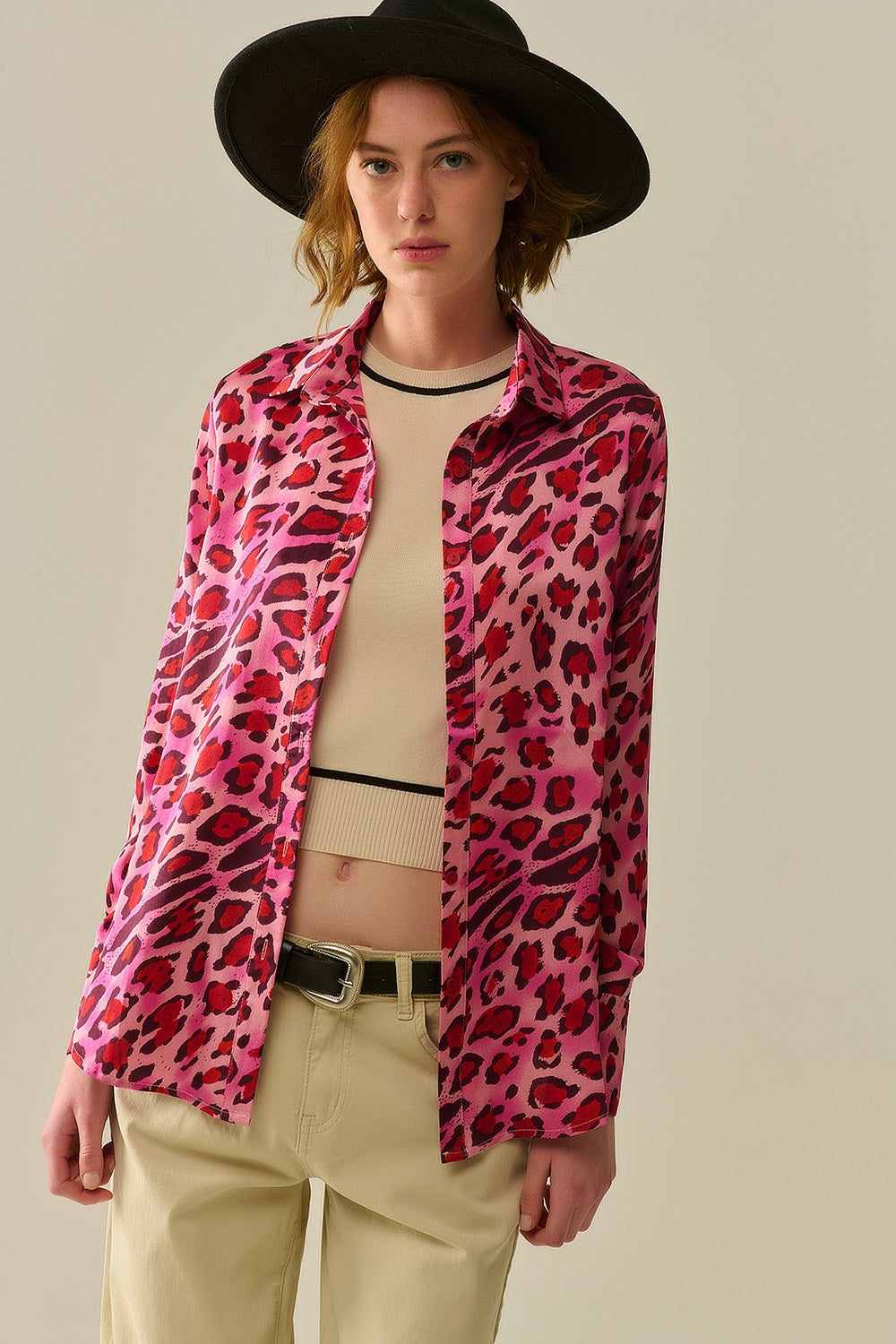 Buttoned Shirt in Fuchsia Leopard Print