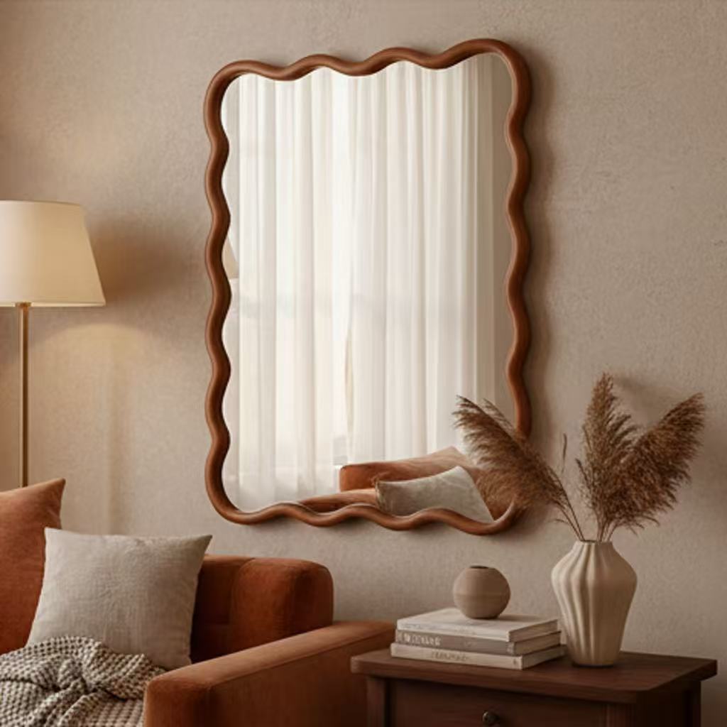 30'x40' Wavy Rectangle Solid Wood Frame Decorative Mirror,For Bedroom, Bathroom, Living Room, Entryway