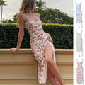 Spitzenblumen-Print-Maxikleid Sexy Mode Schlitz-Trägerkleid Sommer Damenbekleidung