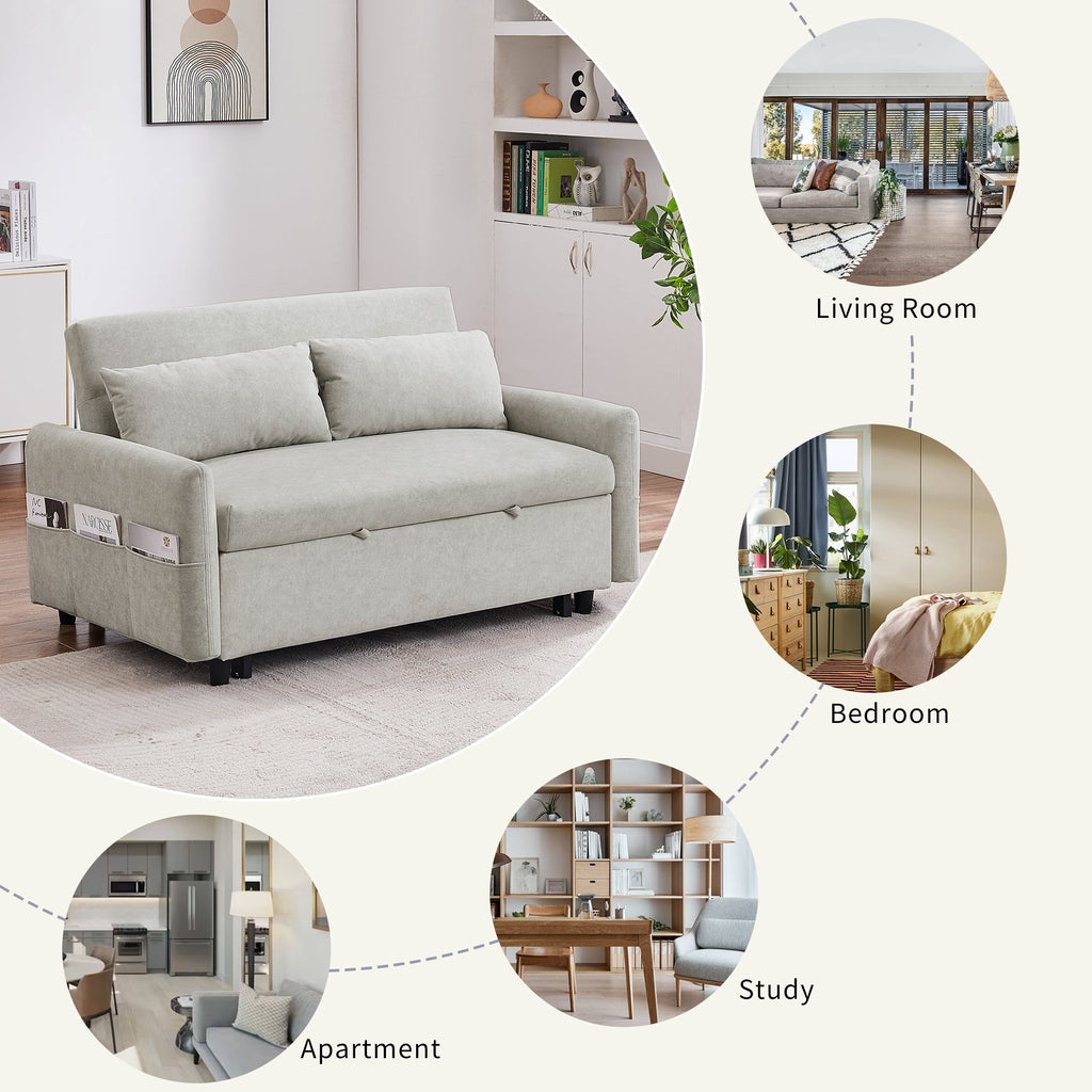 55.1" Pull Out Sleep Sofa Bed Loveseats Sofa Couch With Adjsutable Backrest, Storage Pockets, 2 Soft Pillows, USB Ports