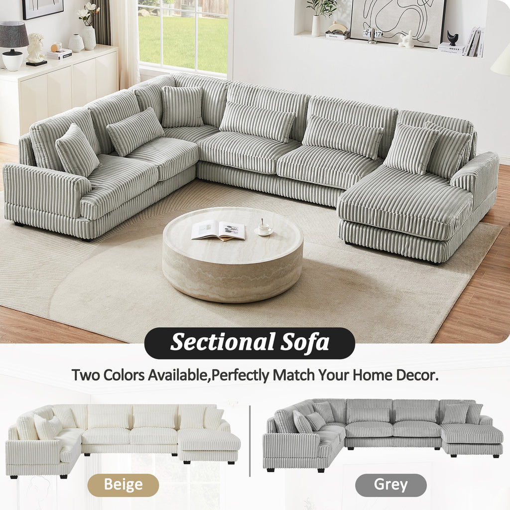 129" Oversized Sectional Sofa U-Shaped Sofa Couch Modern Sofa Upholstered in Soft Corduroy With a Chaise Lounge for Livi