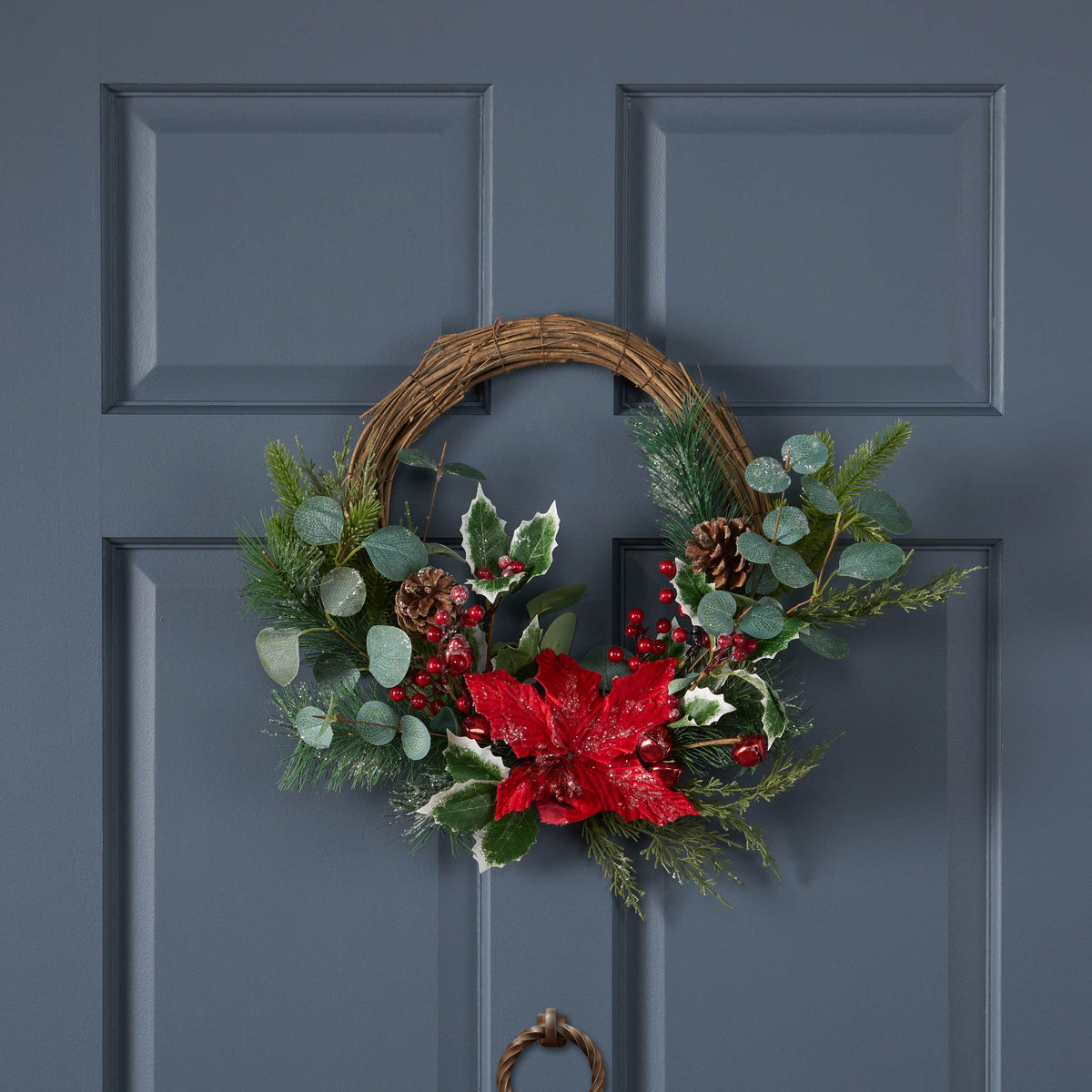 23.5" Poinsettia/Berry/Eucalyptus Half Wreath