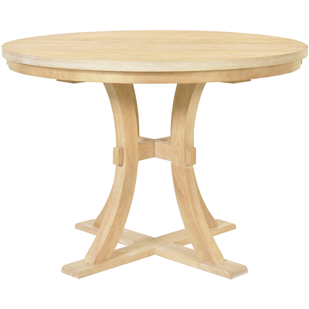 5-Piece Rustic Round Pedestal Extendable Dining Table Set With 15.7" Removable Leaf and Simple Dining Chirs for Small Pl