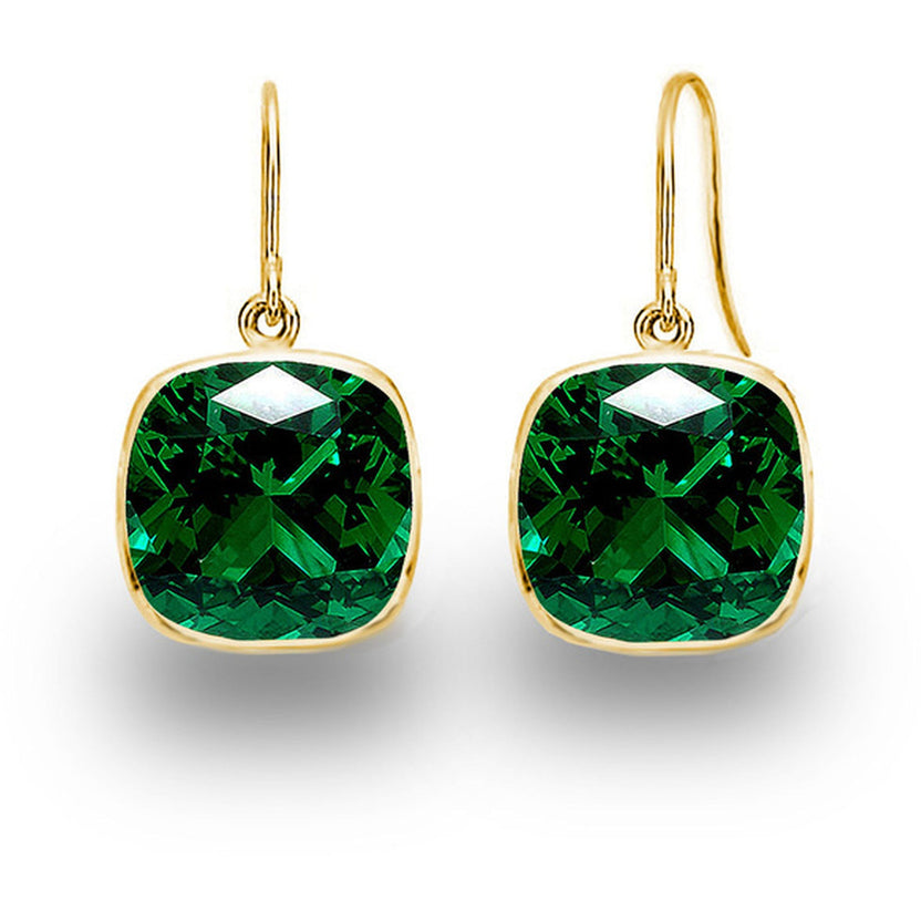 Aretes Colgantes con Zafiro y Esmeralda de Laboratorio, Talla Cojín, Peso Total de 5.00 CTW - Oro de 14K (2 Pares)