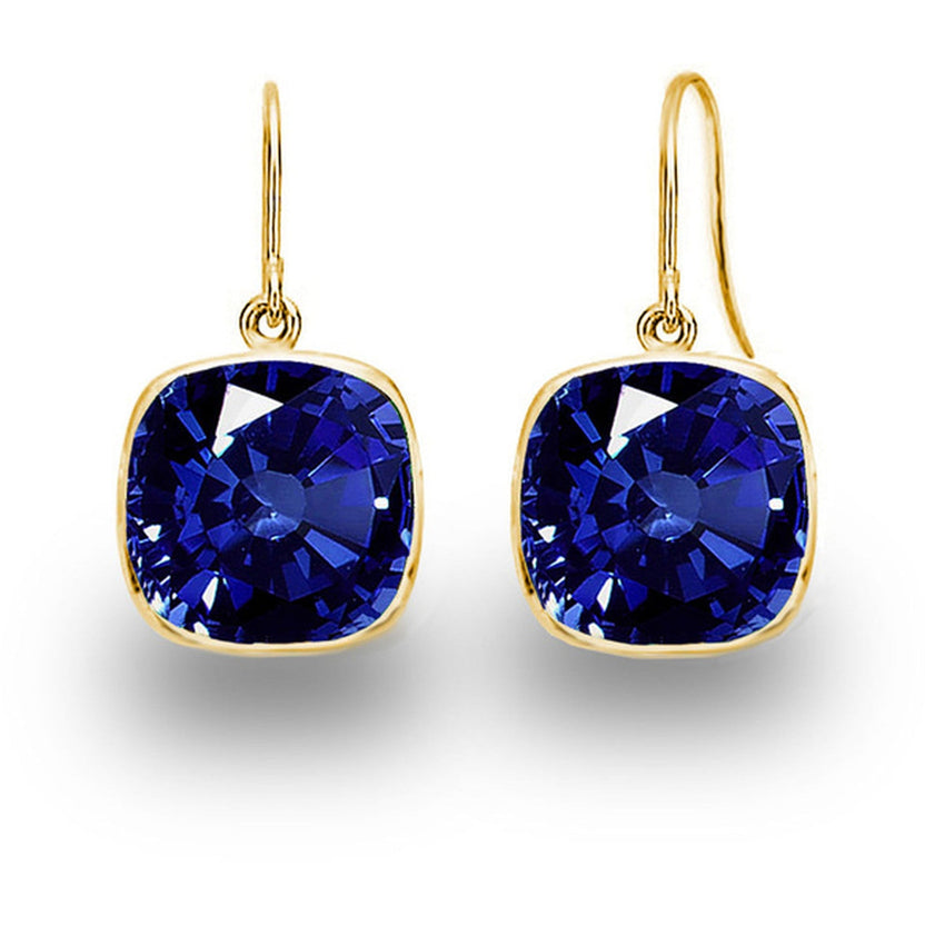 Aretes Colgantes con Zafiro y Esmeralda de Laboratorio, Talla Cojín, Peso Total de 5.00 CTW - Oro de 14K (2 Pares)