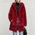 Women's Fashionable Hooded Plush Warm Long Full-Zip Coat
