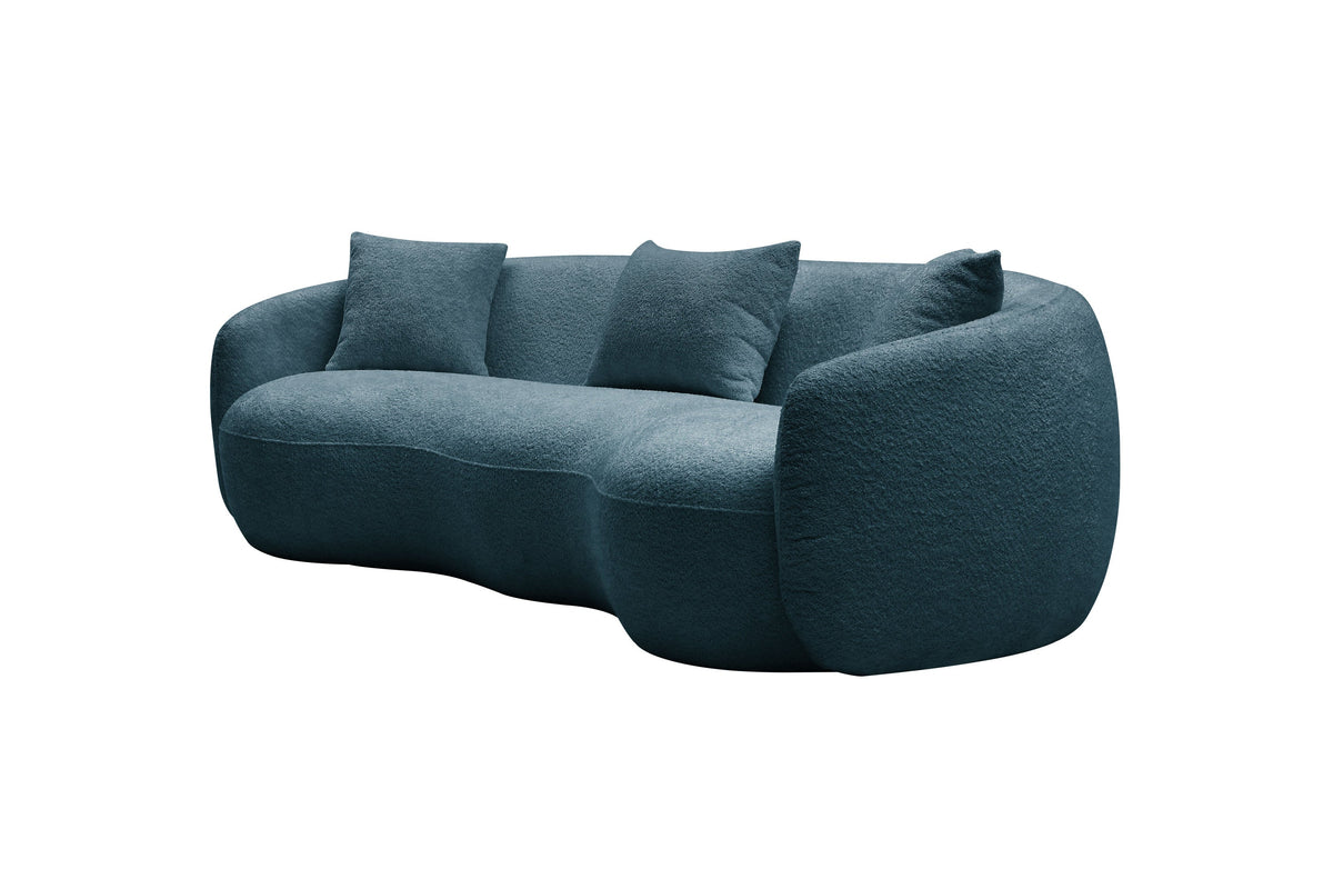 Sofá curvo moderno de 93.6 pulgadas, sofá de tela boucle para dormitorio, oficina, apartamento, azul