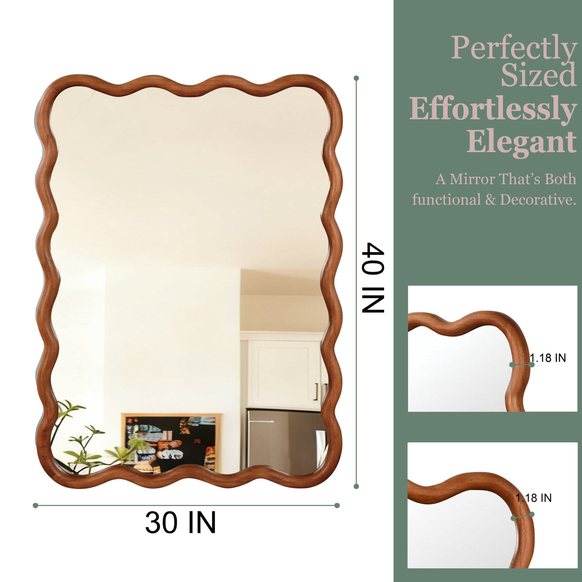 30'x40' Wavy Rectangle Solid Wood Frame Decorative Mirror,For Bedroom, Bathroom, Living Room, Entryway